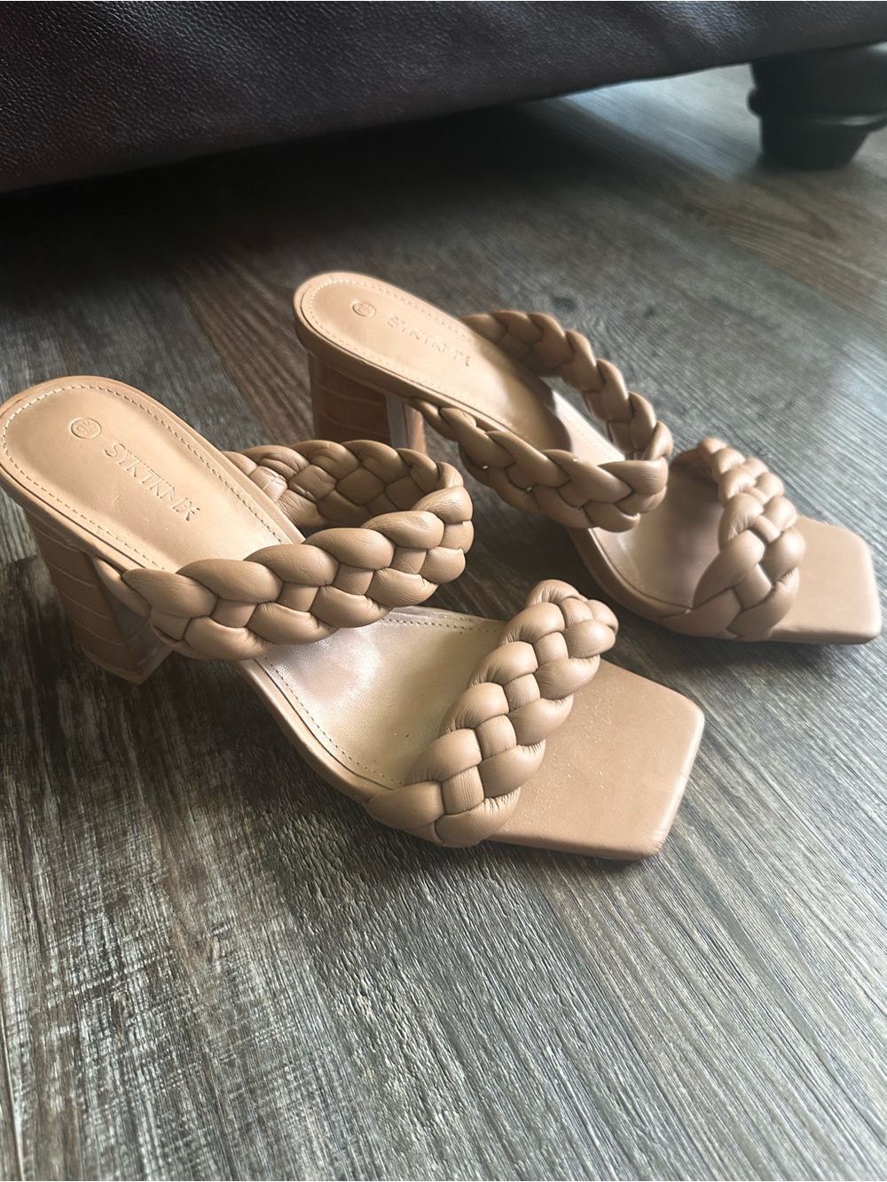 SKINN Braided Double-Strap Block Heel Sandals in Tan